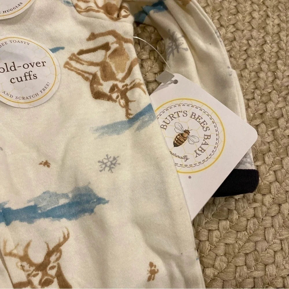 Burts Bees Baby Sleigh reindeer adventure Ride Organic Cotton Sleeper 0/3m NWT